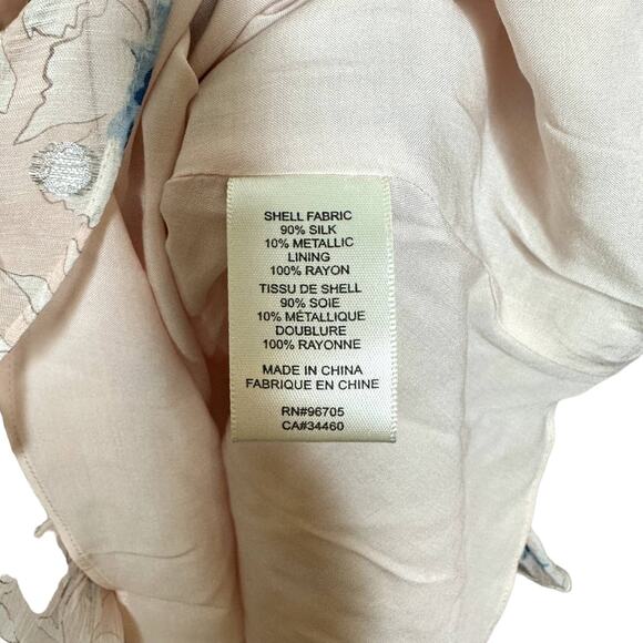 Rebecca Taylor NWT Peach Silk V-Neck Floral Smocked Flutter Sleeve Mini Dress - Picture 6 of 6